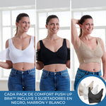 PACK DE 3 SUJETADORES PUSH-UP SIN AROS NI ENCAJE - COMFORTISSE PUSH UP BRA™