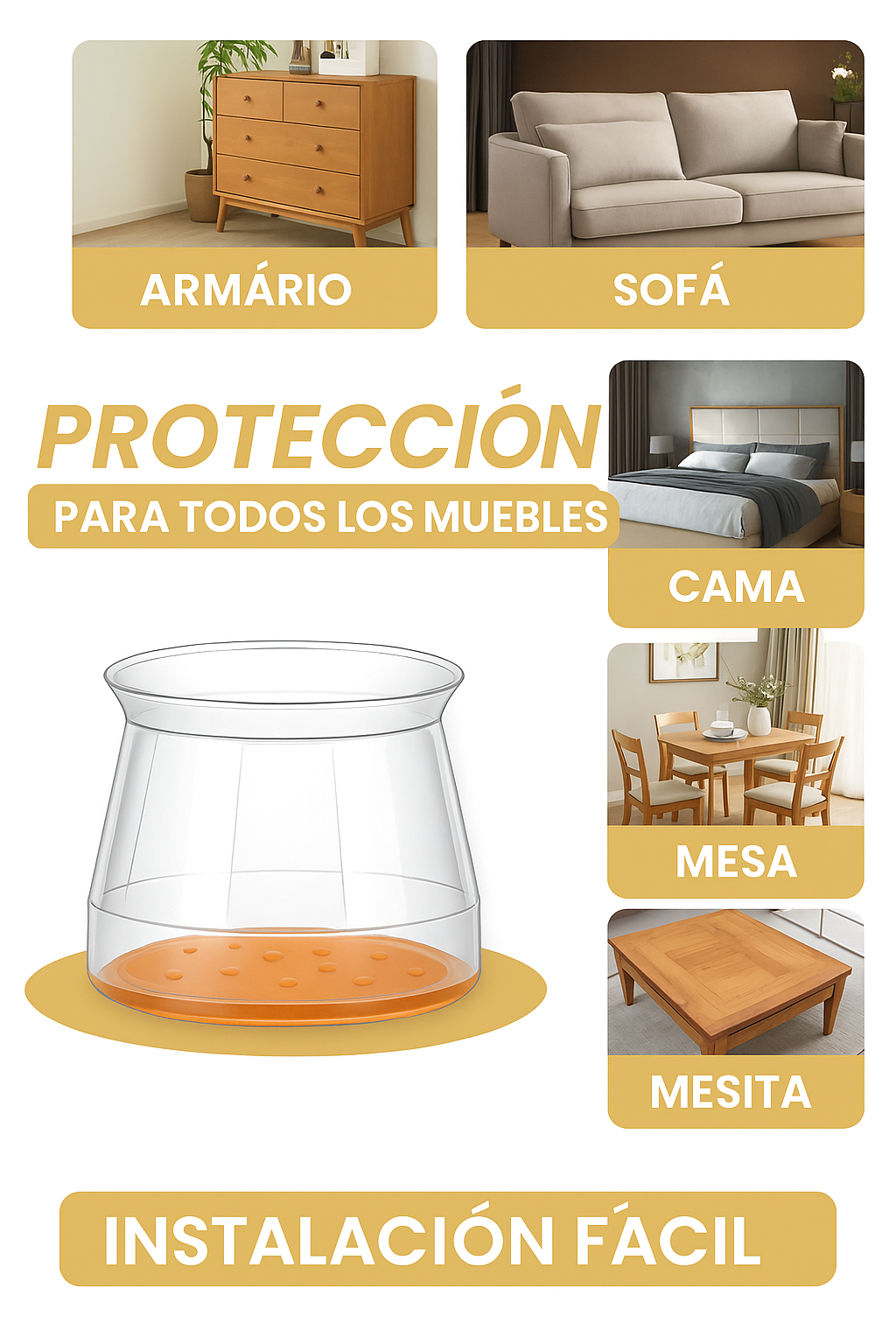 MOVEFLEX™ – FUNDA DE SILICONA PARA PATAS DE MUEBLES (PROTEGE CONTRA ARAÑAZOS Y RUIDOS)